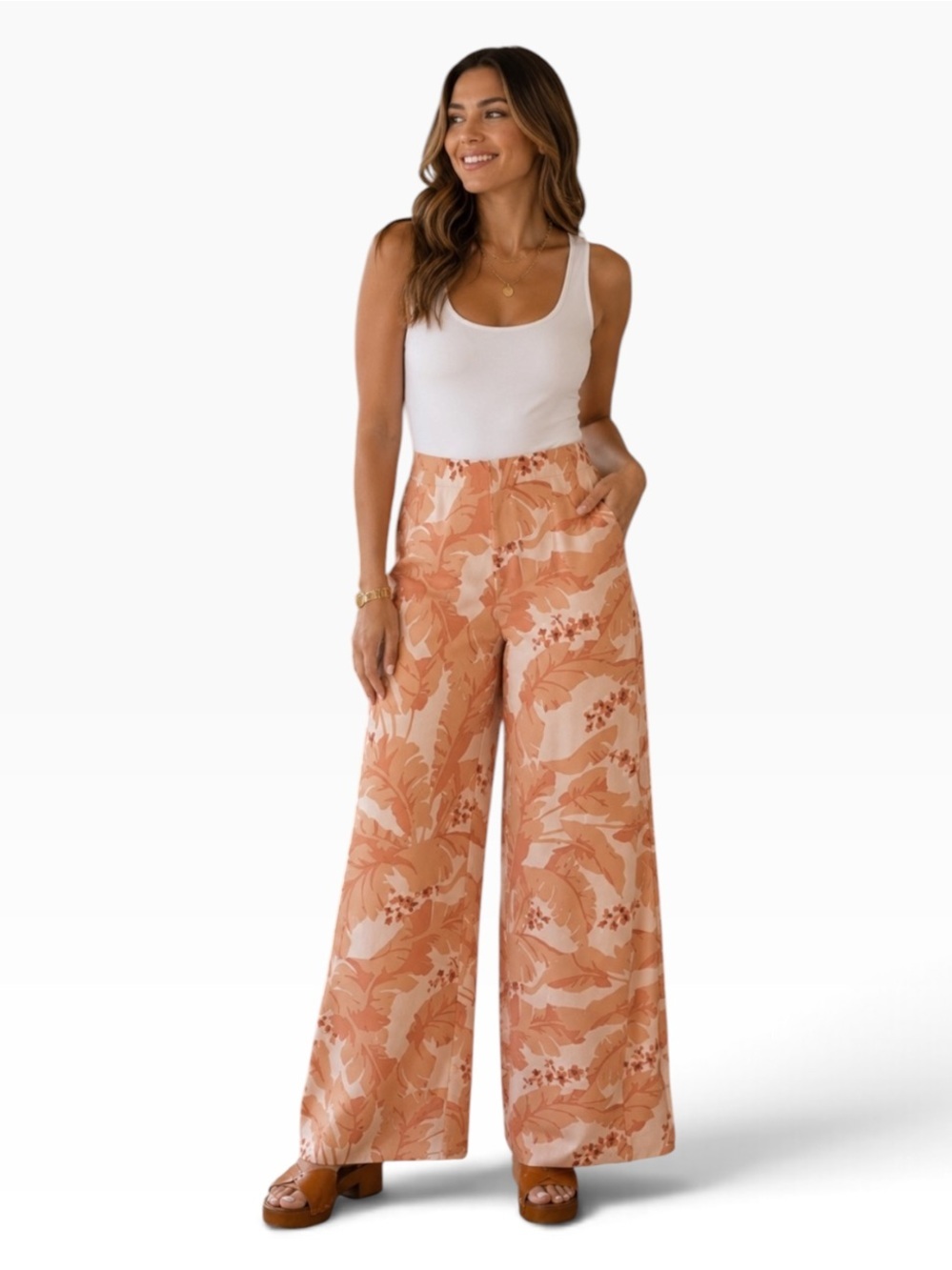 SOFT SURROUNDINGS Grand Garden Wide Leg Trousers Canyon Sunset Size L NEW